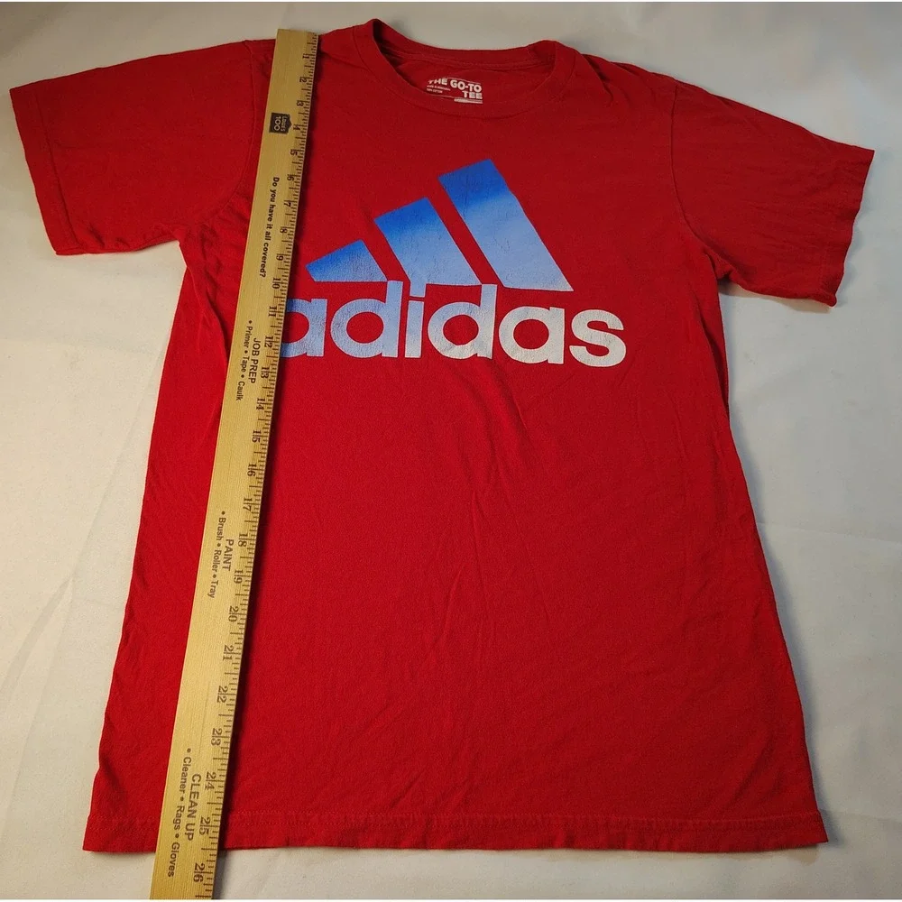 Adidas Mens Go-To Tee Red Graphic Logo T-Shirt Short Sleeve Small 100% Cotton